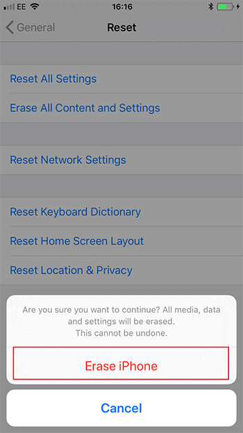 Select Erase iPhone/iPad to confirm again