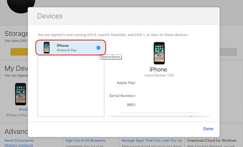 Select the device and click Remove from Account