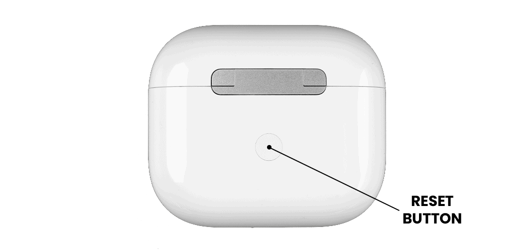 reset button on an airpods case