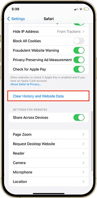 steps to clear internet history on iphone