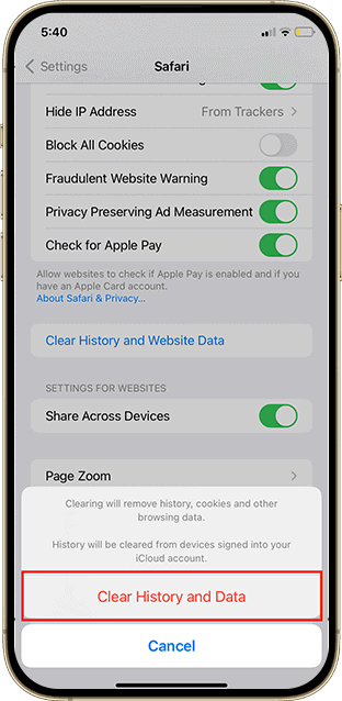 steps to clear internet history on iphone