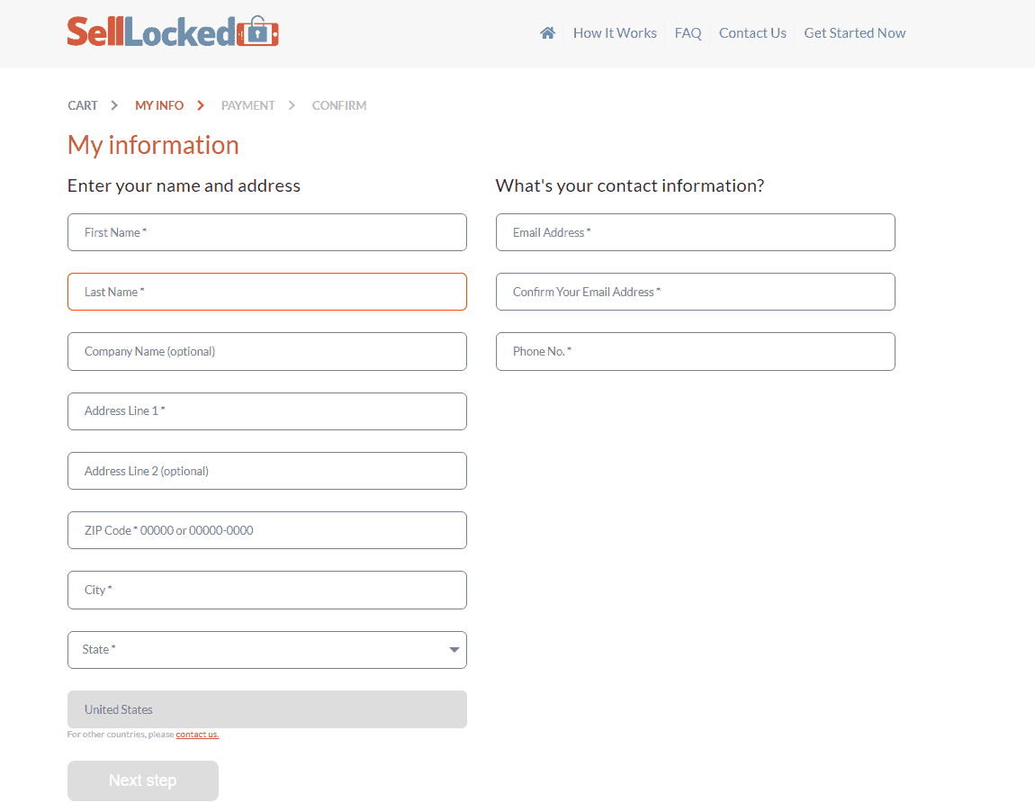 SellLocked review enter customer details