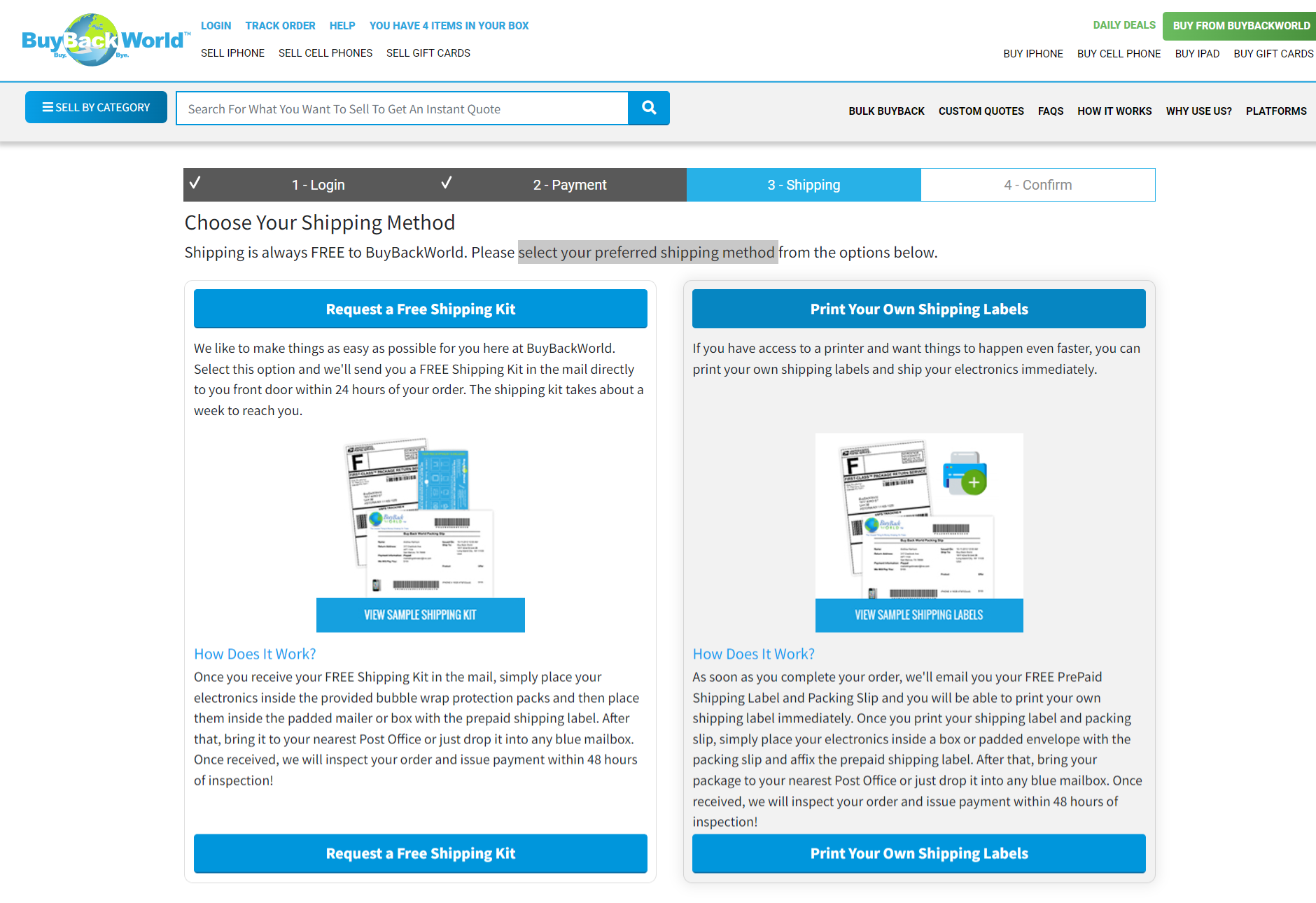 buybackworld trade in shipping options