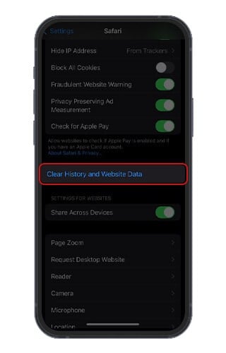Clear cache on settings menu