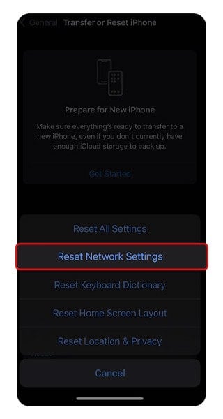 Call Failed iPhone - Reset Network Settings Step 4
