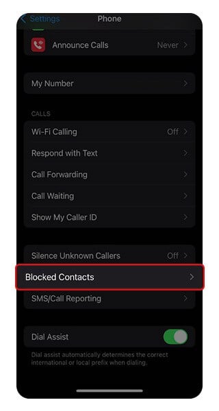 Call Failed iPhone - Blocked Contacts