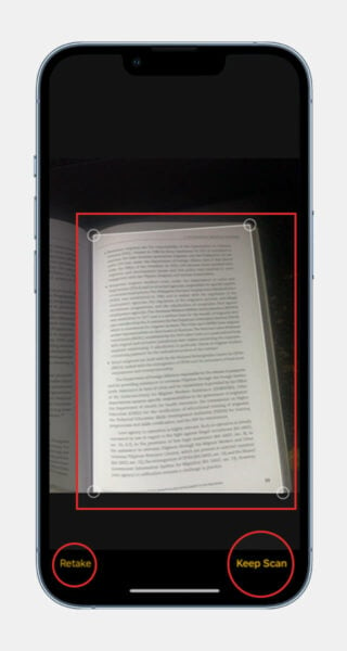 bounding keep scan retake scan document on iphone notes