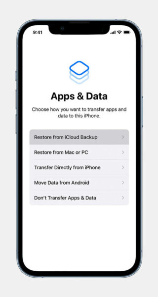 transfer data on iphone apps and data settings