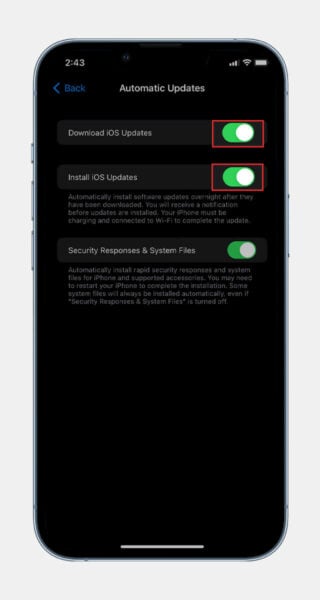 download and install ios updates toggle automatic updates on iphone