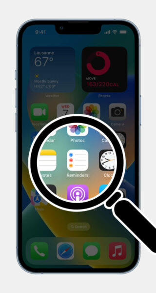 iphone with magnifying glass