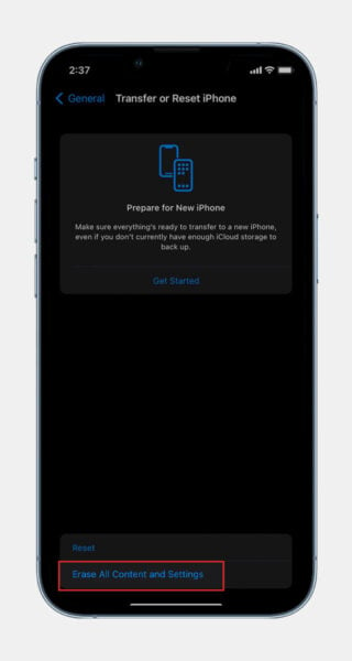 erase all content and settings transfer or reset on iphone