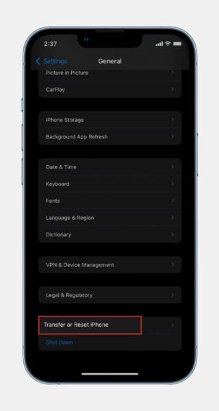 transfer or reset iphone general settings on iphone